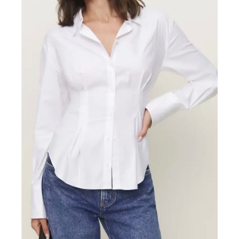 Reformation Becker Shirt Button Front Organic Cotton Stretch Blouse Size 0 - Picture 4 of 13